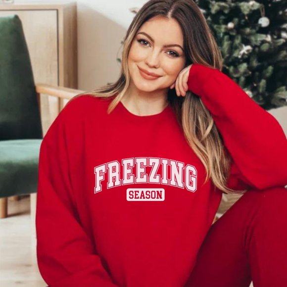 Freezing Season Red Long Sleeve Unisex Crewneck Sweatshirt - Picture 1 of 9